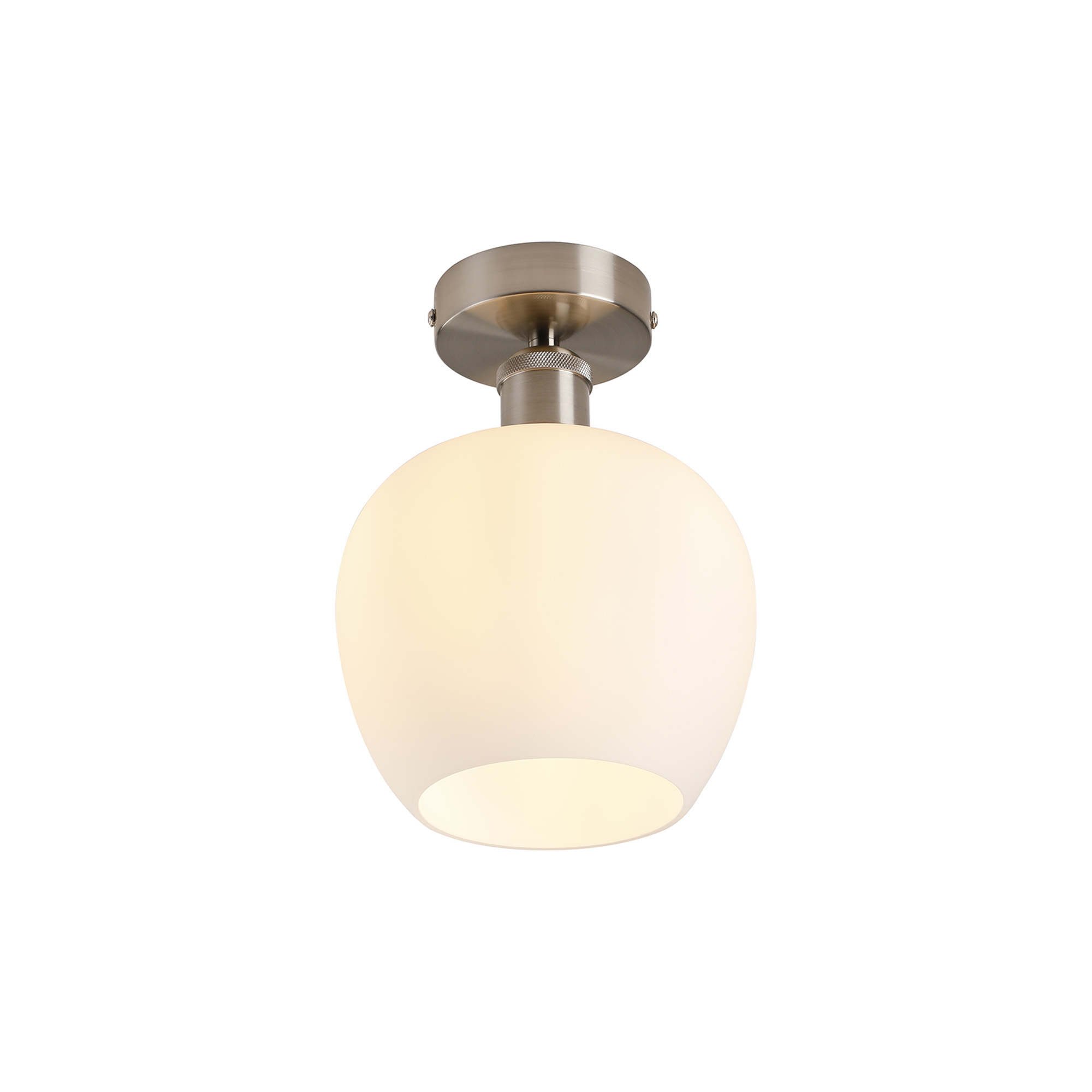 DK1129  Cawdor Flush Fitting, 1 Light E27, Satin Nickel/Opal Wine Glass